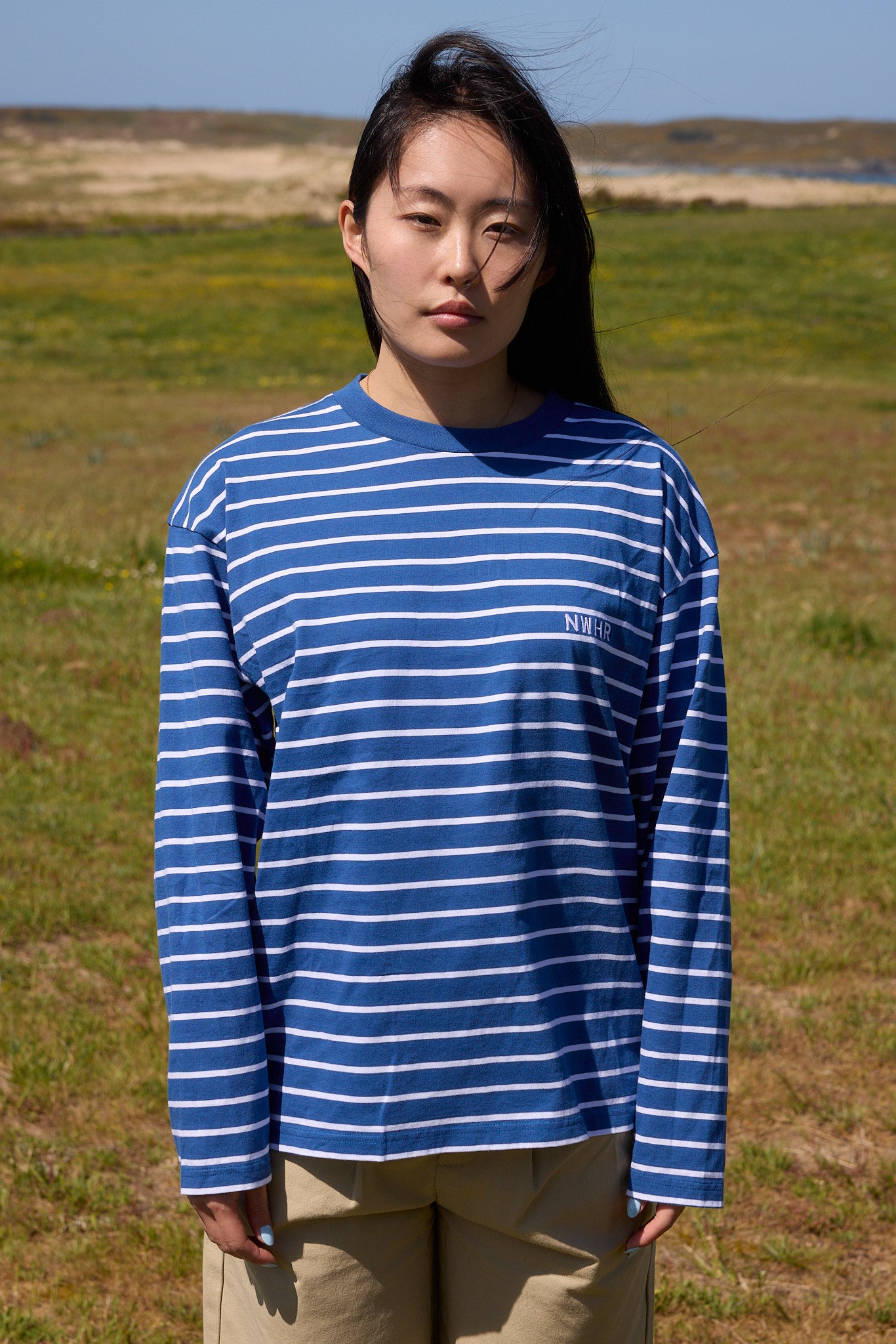 Camiseta larga rayas azul